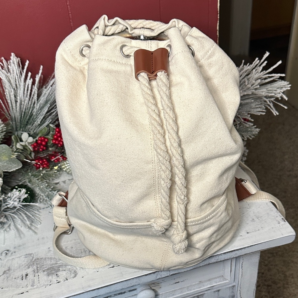 Cream Canvas Drawstring Backpack - image 1